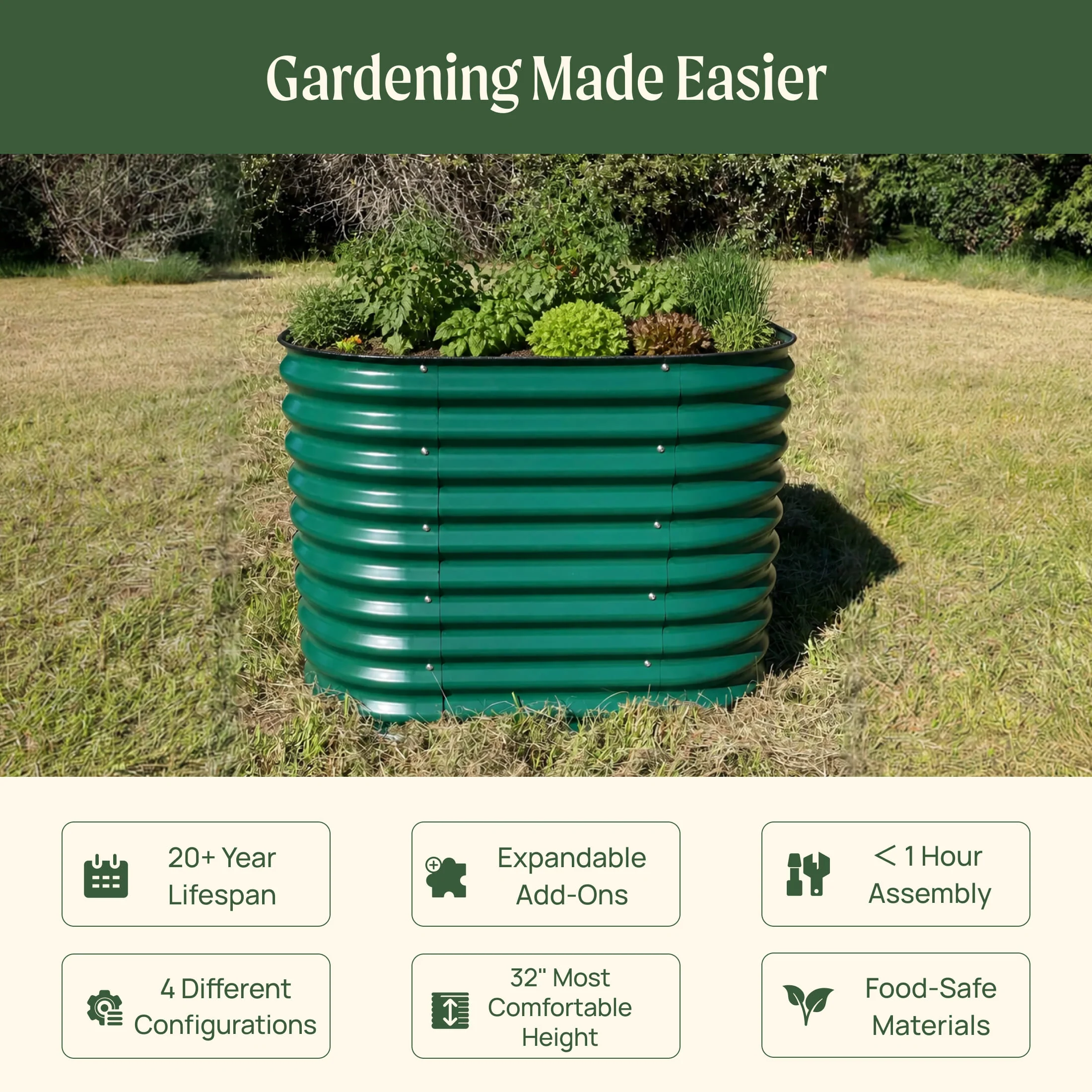 32" Extra Tall 4 In 1 Small Modular Metal Raised Garden Bed Kit - Image 19