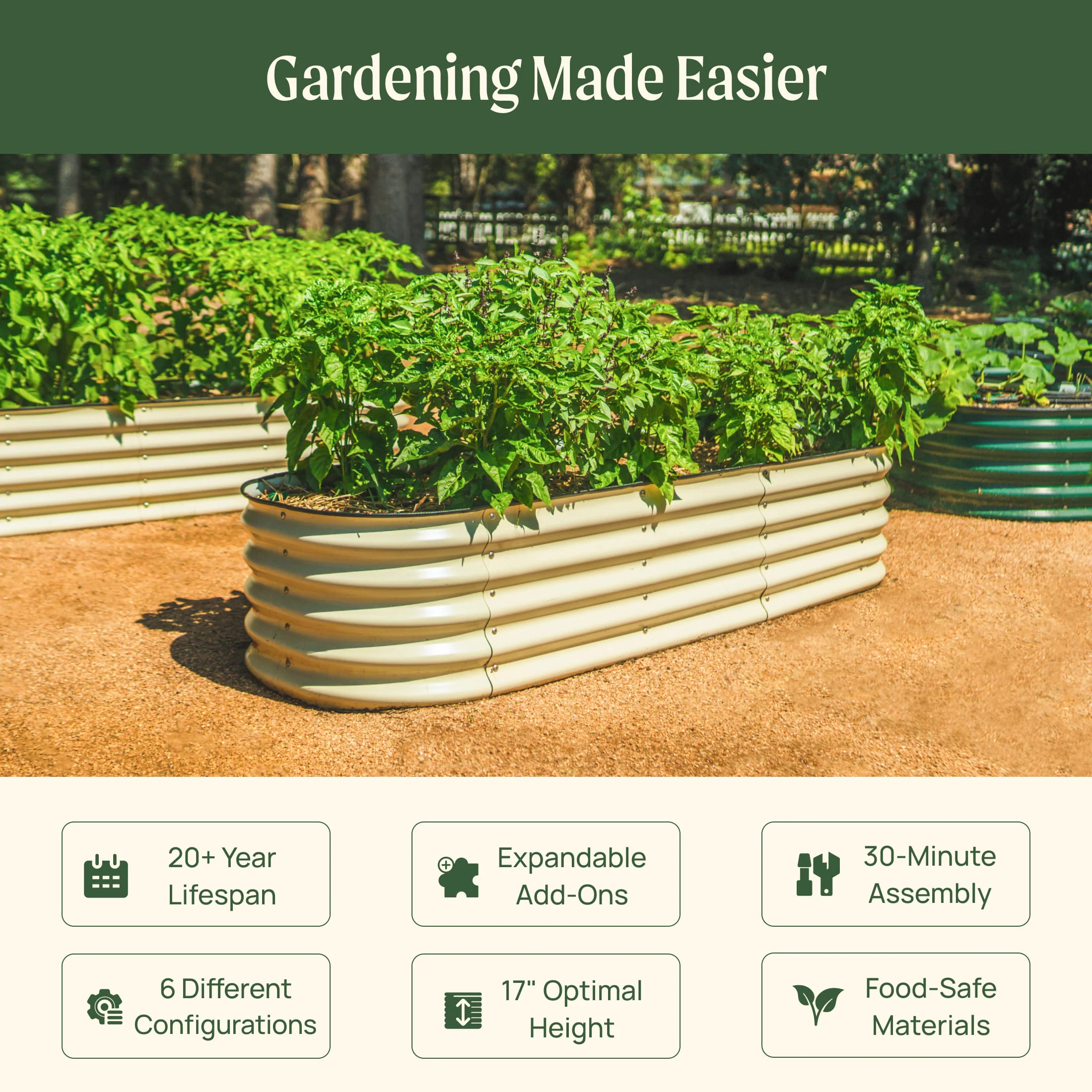 17" Tall 6 In 1 Medium Modular Metal Raised Garden Bed Kit - Image 24